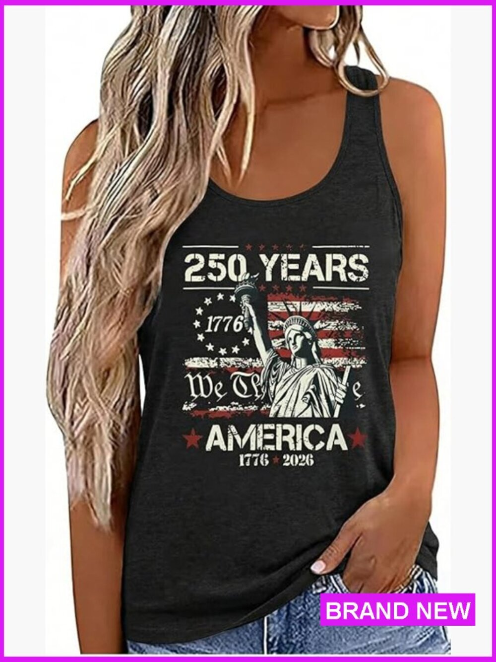 Statue of Liberty Sleeveless Tank Top Patriotic 250th Anniversary USA Shirt 1776